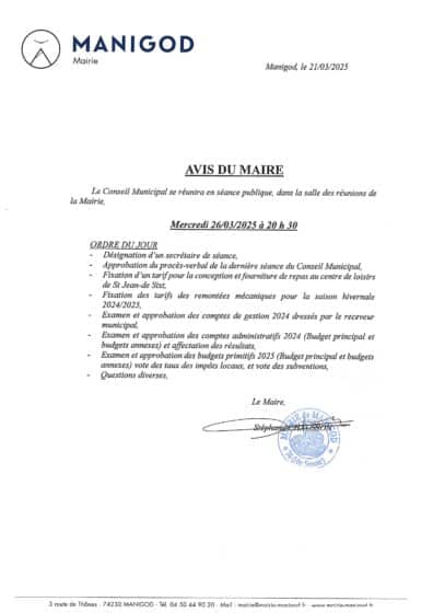SEANCE PUBLIQUE DU CONSEIL MUNICIPAL 26 MARS 2025