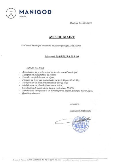 SEANCE PUBLIQUE DU CONSEIL MUNICIPAL 21 MAI 2025