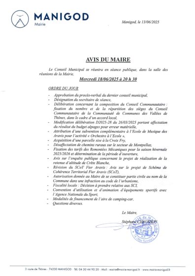 SEANCE PUBLIQUE DU CONSEIL MUNICIPAL 18 JUIN 2025
