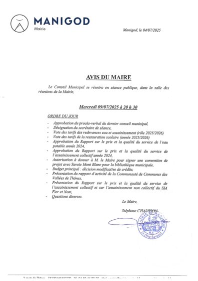 SEANCE DU CONSEIL MUNICIPAL MERCREDI 09 JUILLET 2025
