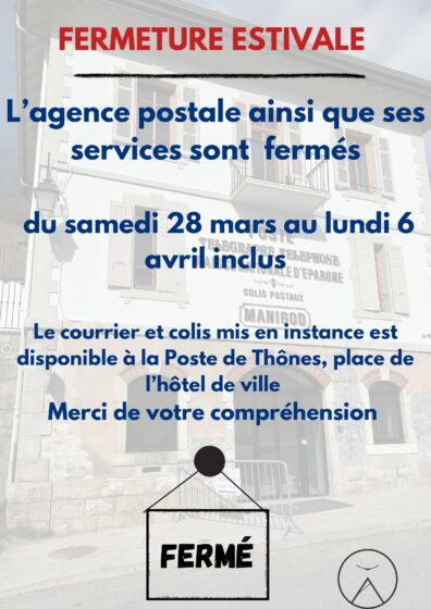 FERMETURE AGENCE POSTALE COMMUNALE