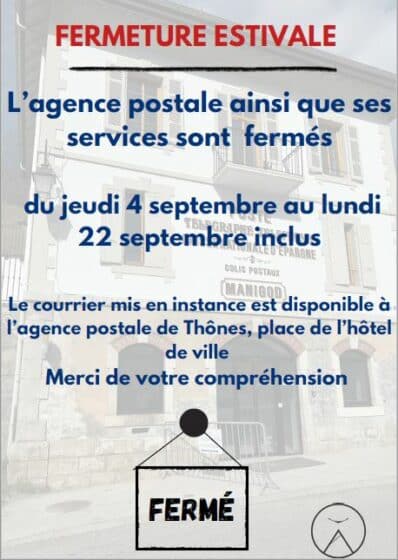 FERMETURE AGENCE POSTALE COMMUNALE