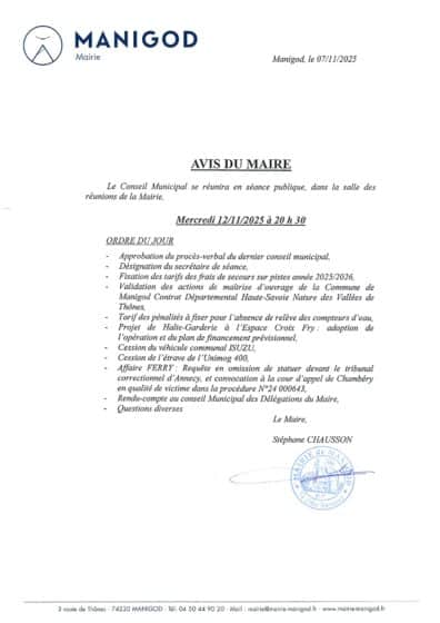 REUNION DU CONSEIL MUNICIPAL MERCREDI 12 NOVEMBRE 2025