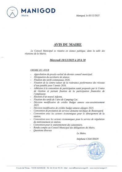REUNION DU CONSEIL MUNICIPAL MERCREDI 10 DECEMBRE 2025