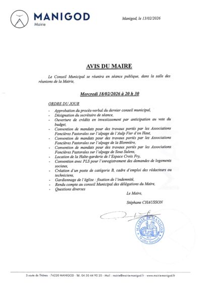 RÉUNION DU CONSEIL MUNICIPAL MERCREDI 18 FÉVRIER 2026
