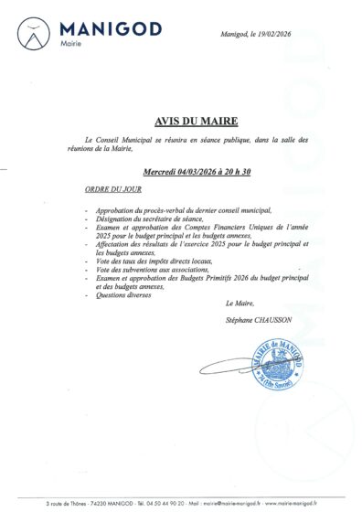 REUNION DU CONSEIL MUNICIPAL MERCREDI 04 MARS 2026