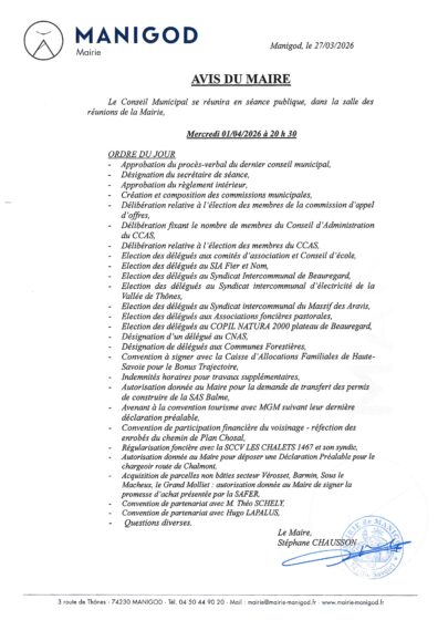 RÉUNION DU CONSEIL MUNICIPAL – MERCREDI 1er AVRIL 2026