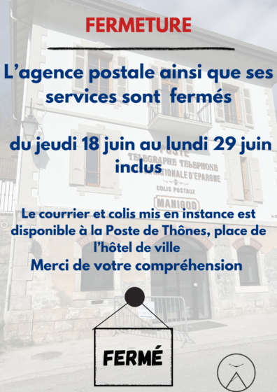 FERMETURE AGENCE POSTALE COMMUNALE