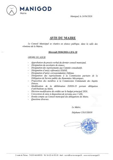 SEANCE DU CONSEIL MUNICIPAL MERCREDI 29 AVRIL 2026